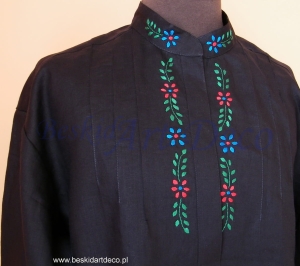 Koszula lniana z haftem ręcznym kolorowym -czarna,biała, beż