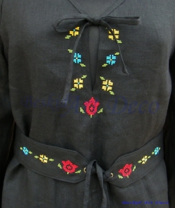 Tunika czarna Folk- 100% naturalny len z haftem ręcznym