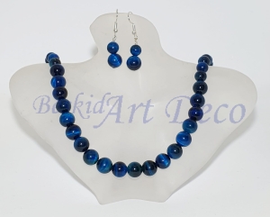 Tygrysie oko niebieskie - Naszyjnik + kolczyki