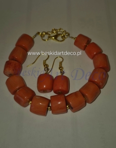 Bransoletka z korala  baryłki + kolczyki
