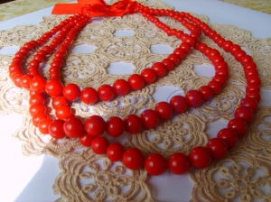 korale czerwone ,do stroju ludowego, Folk,Etno ,krakowskie - duże 3 sznury, tworzywo