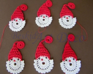 Mikołaje na choinkę -ozdoby szydełkowe